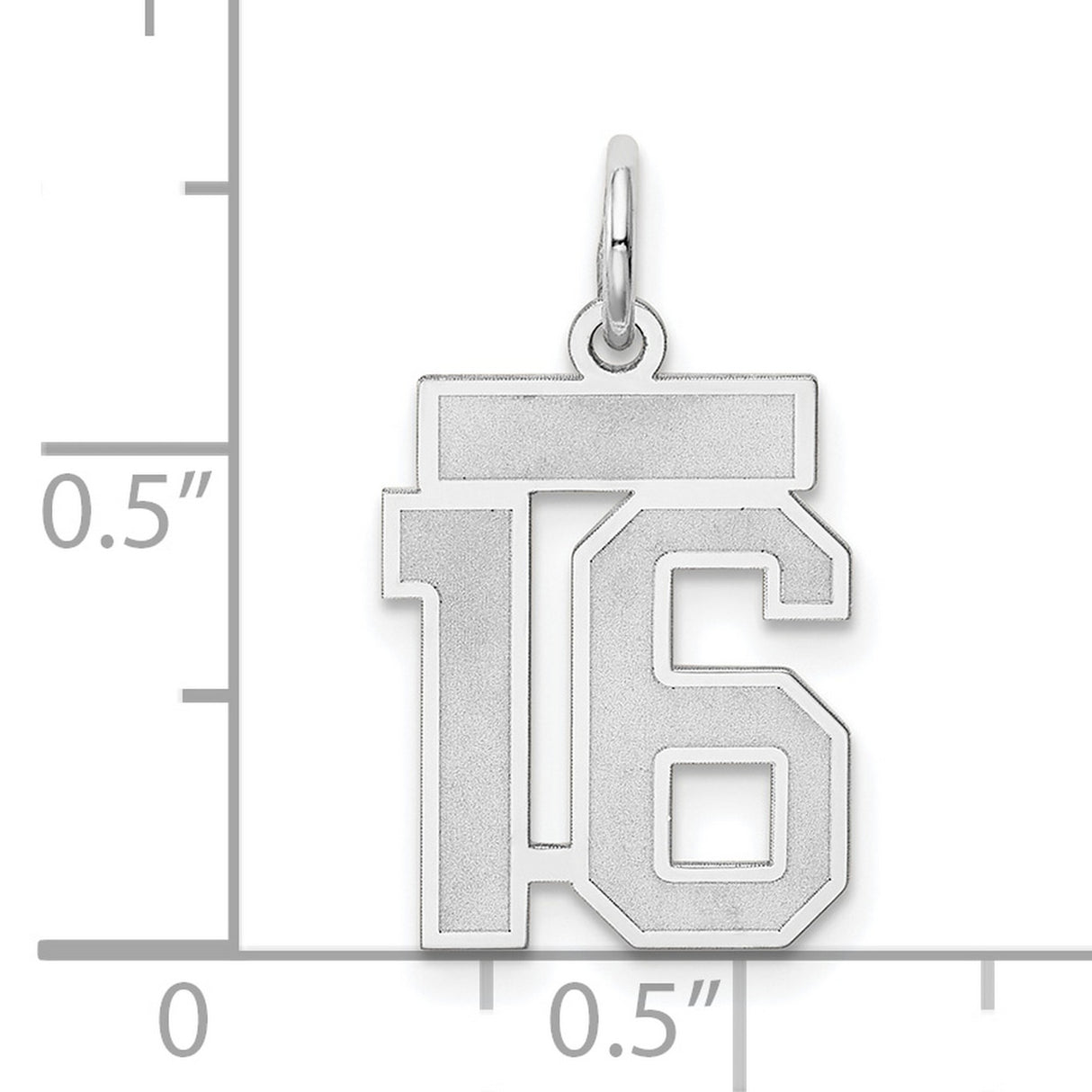 Small Satin Number 16 Charm Pendant in Real 14k White Gold