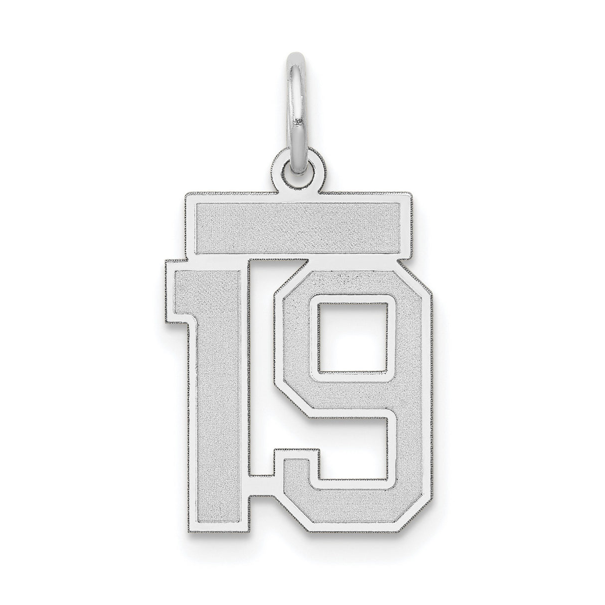 Small Satin Number 19 Charm Pendant in Real 14k White Gold