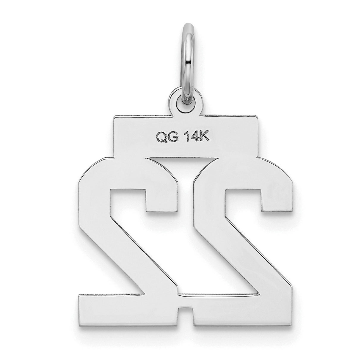 14k White Gold Number 22 Pendant Charm with Polished and Satin Finish, Unisex Sports Style