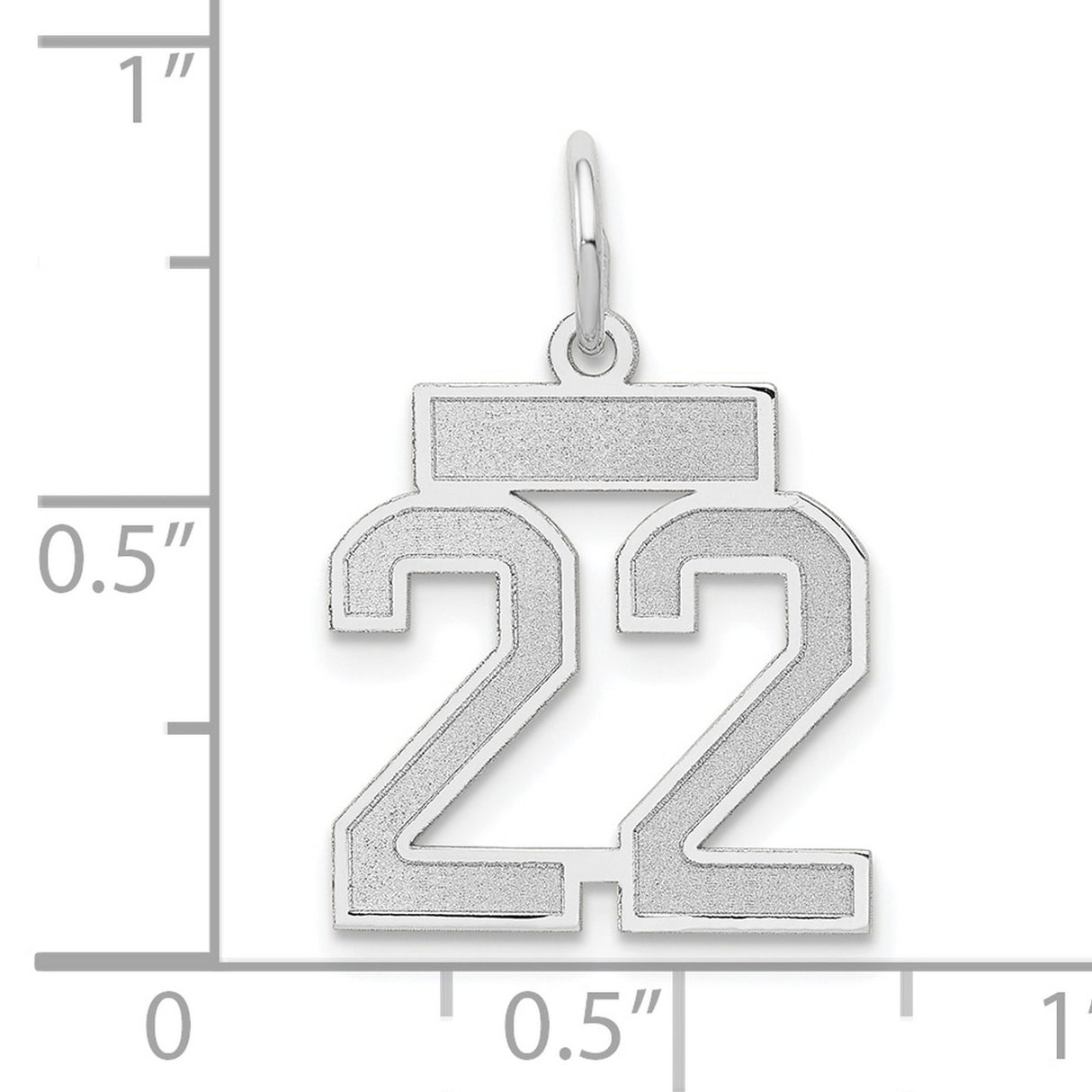 14k White Gold Number 22 Pendant Charm with Polished and Satin Finish, Unisex Sports Style