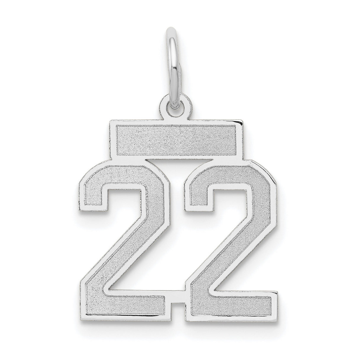 14k White Gold Number 22 Pendant Charm with Polished and Satin Finish, Unisex Sports Style