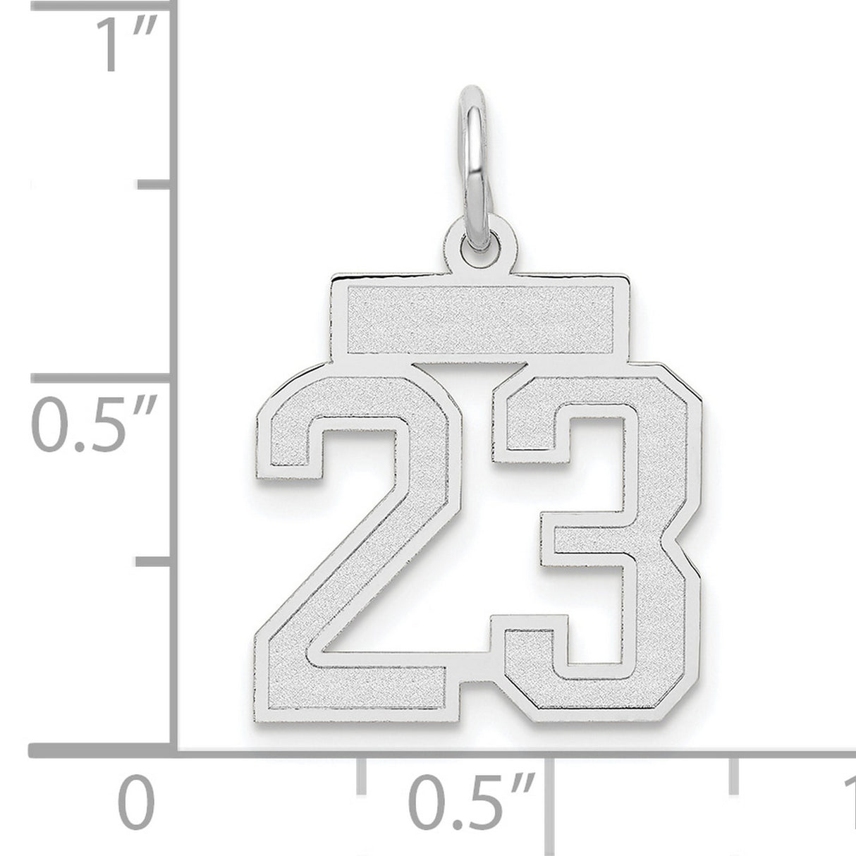 Small Satin Number 23 Charm Pendant in Real 14k White Gold