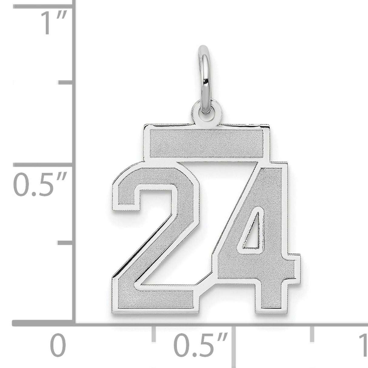 Small Satin Number 24 Charm Pendant in Real 14k White Gold