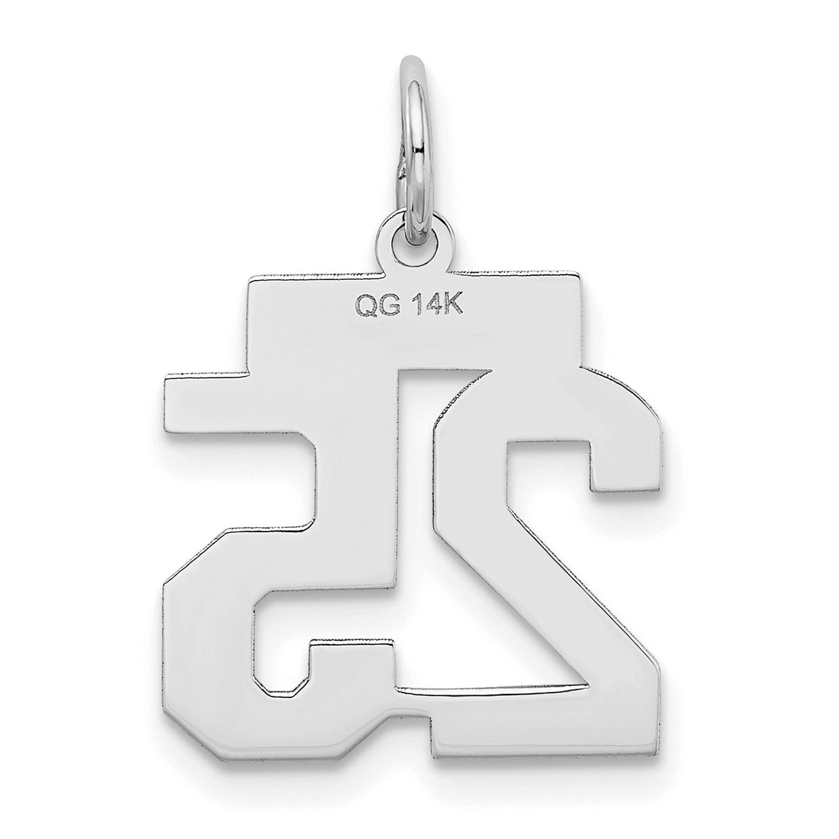 14k White Gold Number 25 Pendant, Bold Block Design Sports Charm, Unisex Jewelry