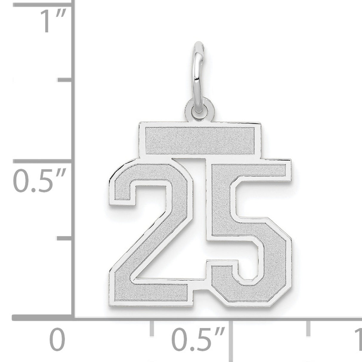 14k White Gold Number 25 Pendant, Bold Block Design Sports Charm, Unisex Jewelry