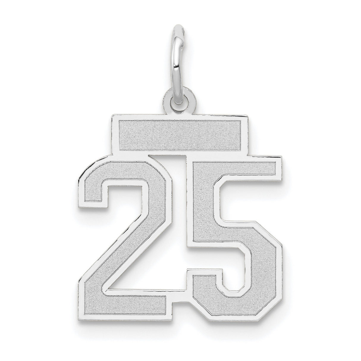 14k White Gold Number 25 Pendant, Bold Block Design Sports Charm, Unisex Jewelry
