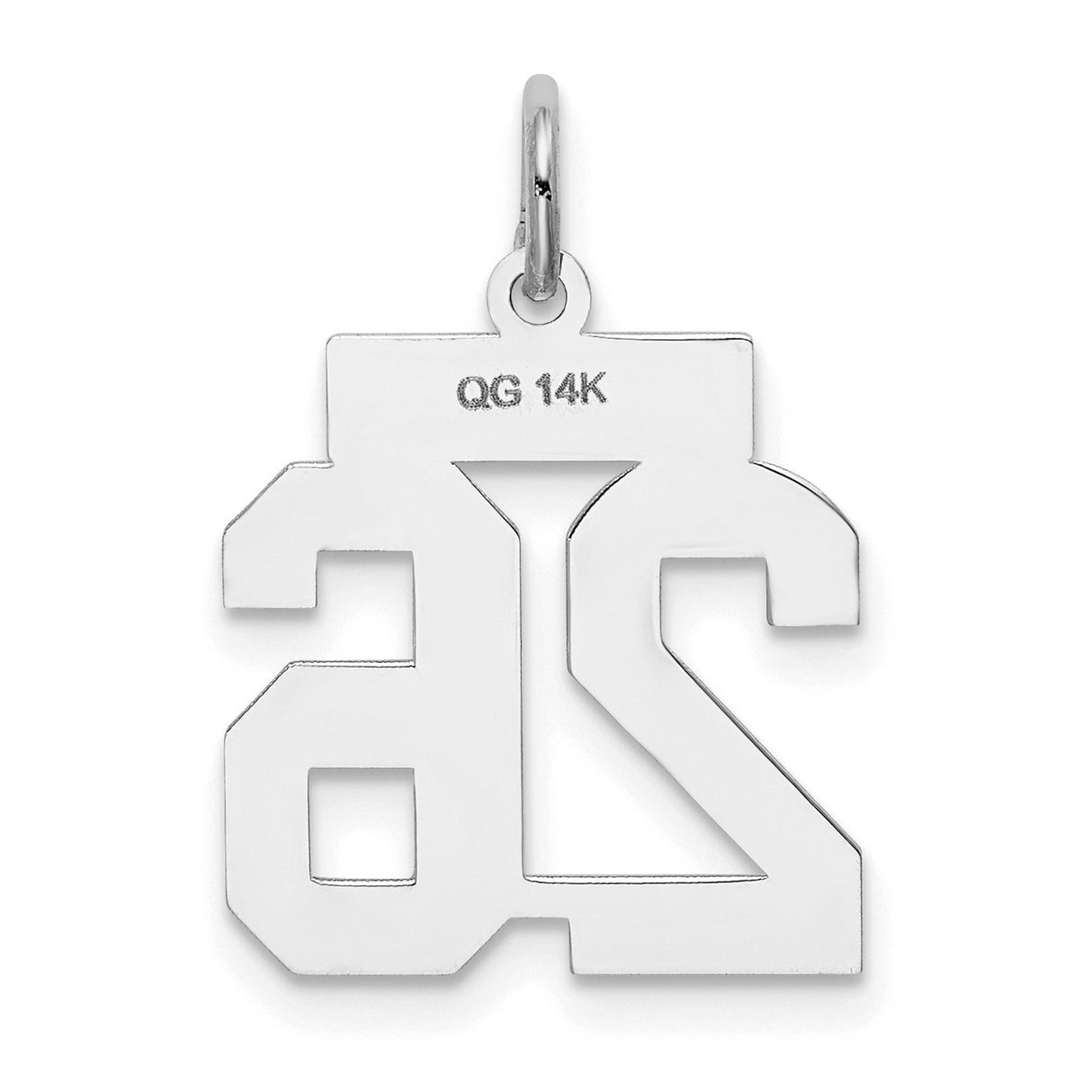 14k White Gold Number 26 Pendant, Bold Block Font Athletic Charm for Men and Women