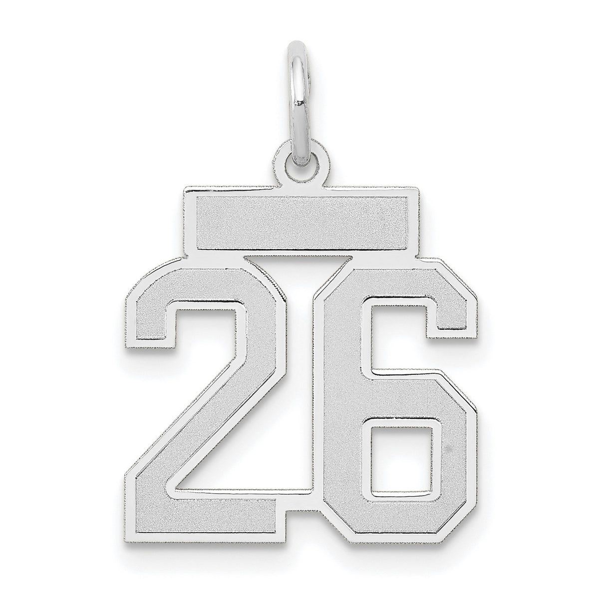 14k White Gold Number 26 Pendant, Bold Block Font Athletic Charm for Men and Women