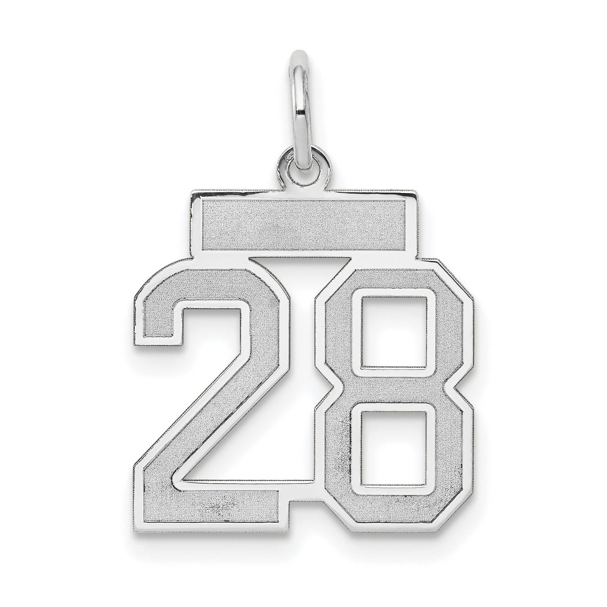 14k White Gold Number 28 Pendant, Bold Jersey Style Athletic Charm for Men or Unisex Wear