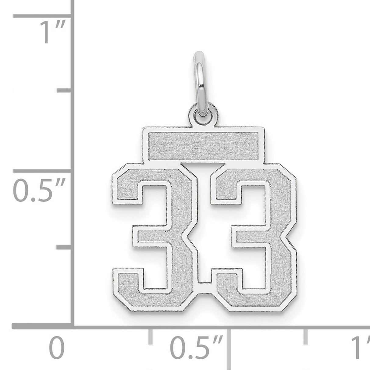 Small Satin Number 33 Charm Pendant in Real 14k White Gold