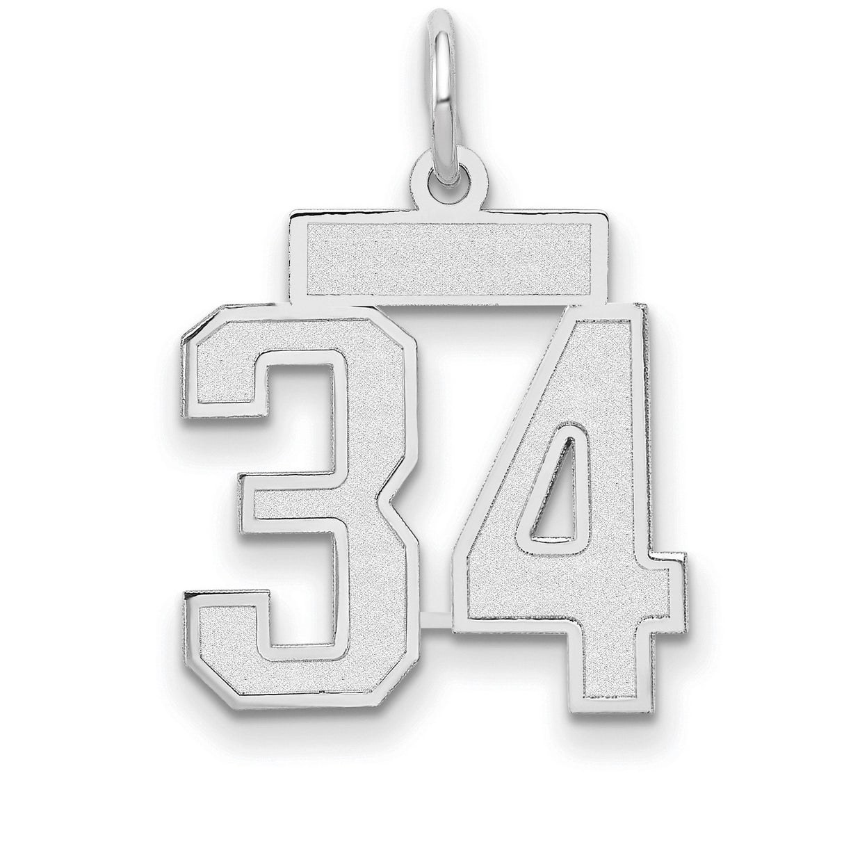 14k White Gold Number 34 Pendant Charm, Bold Block Athletic Style for Men or Women