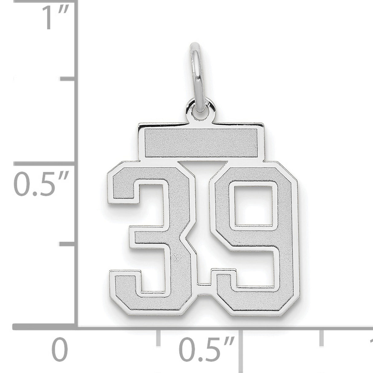 Small Satin Number 39 Charm Pendant in Real 14k White Gold