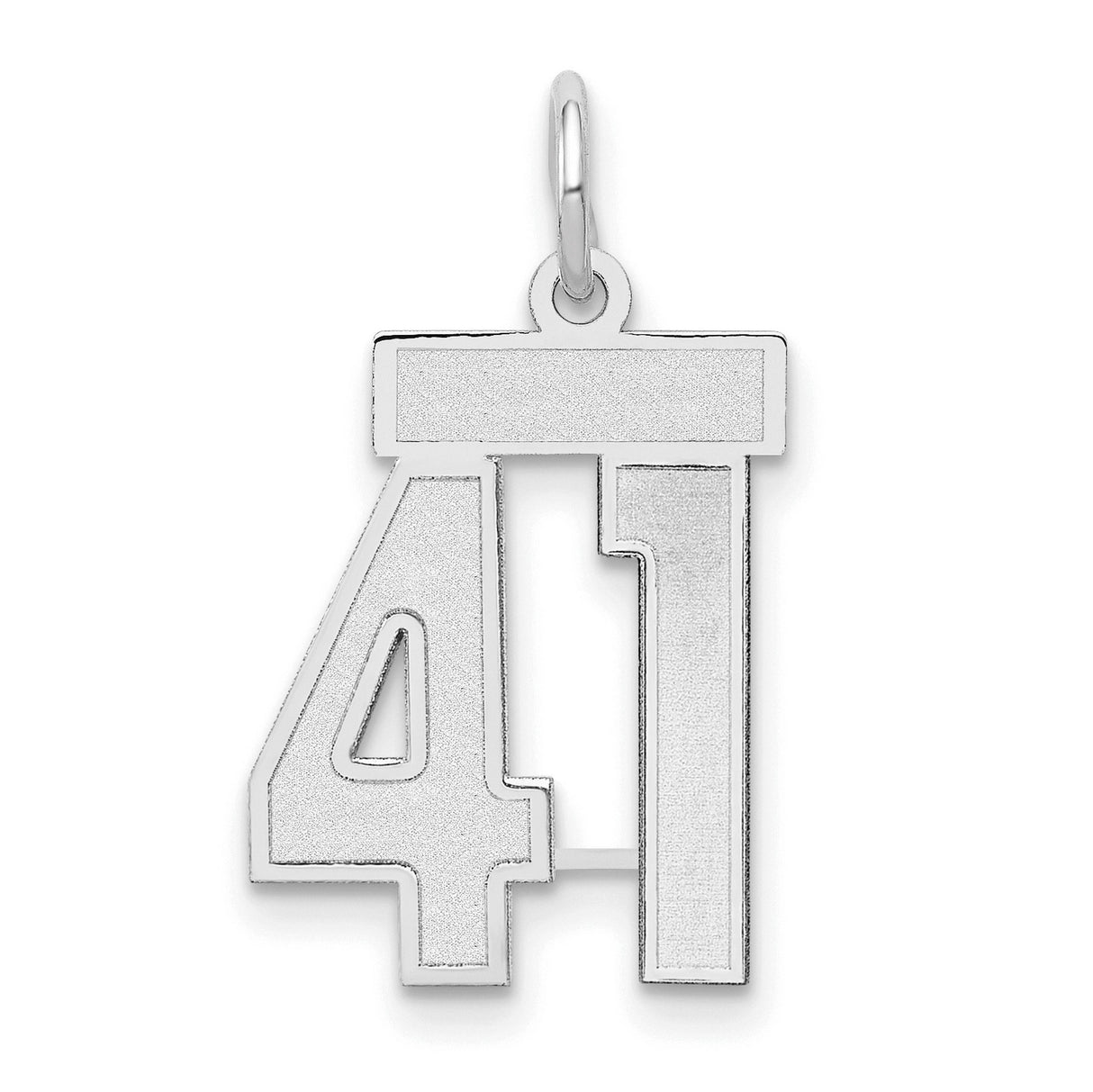 14k White Gold Number 41 Pendant Charm, Polished Block Numbers, Sports Jewelry for Men or Women