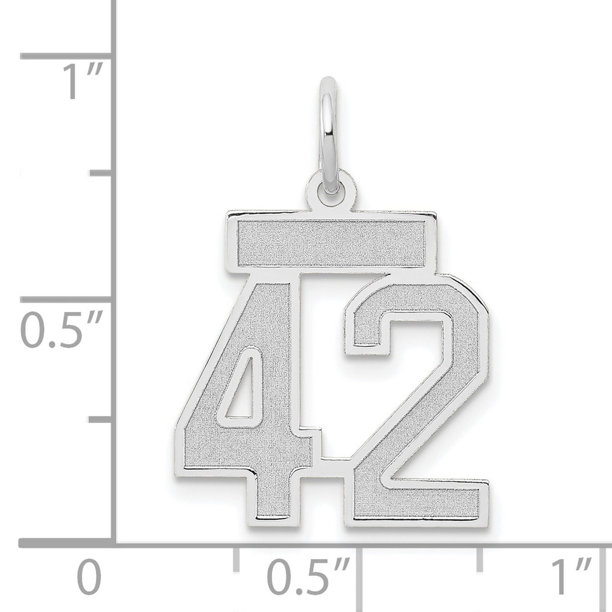 14k White Gold Number 42 Pendant, Polished and Textured Sports Charm for Men and Women