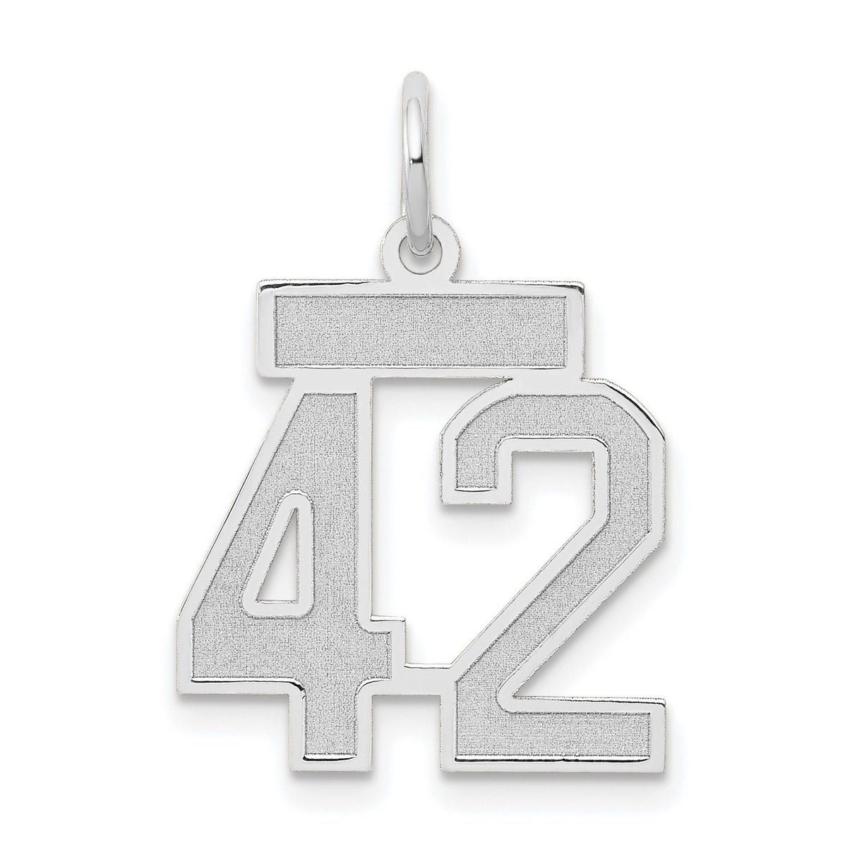 14k White Gold Number 42 Pendant, Polished and Textured Sports Charm for Men and Women