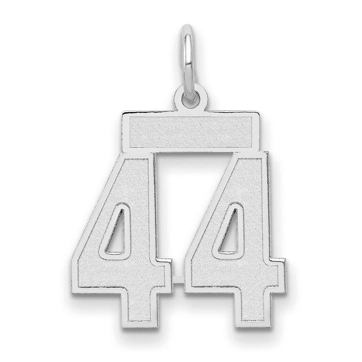 14k White Gold Number 44 Pendant, Polished Brushed Finish, Block Numeral Sports Charm, Unisex