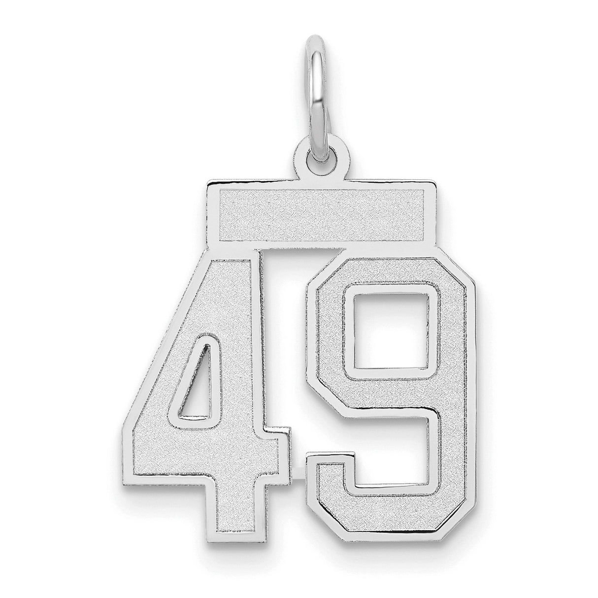 14k White Gold Number 49 Pendant Charm, Varsity Font Sports Style, Unisex Jewelry
