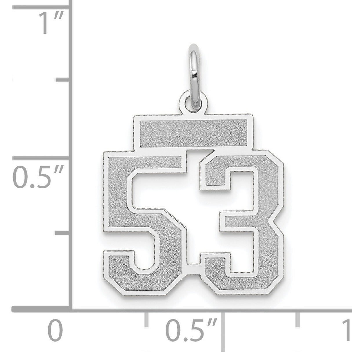 14k White Gold Number 53 Pendant Charm, Bold Athletic Font, Polished and Textured Finish
