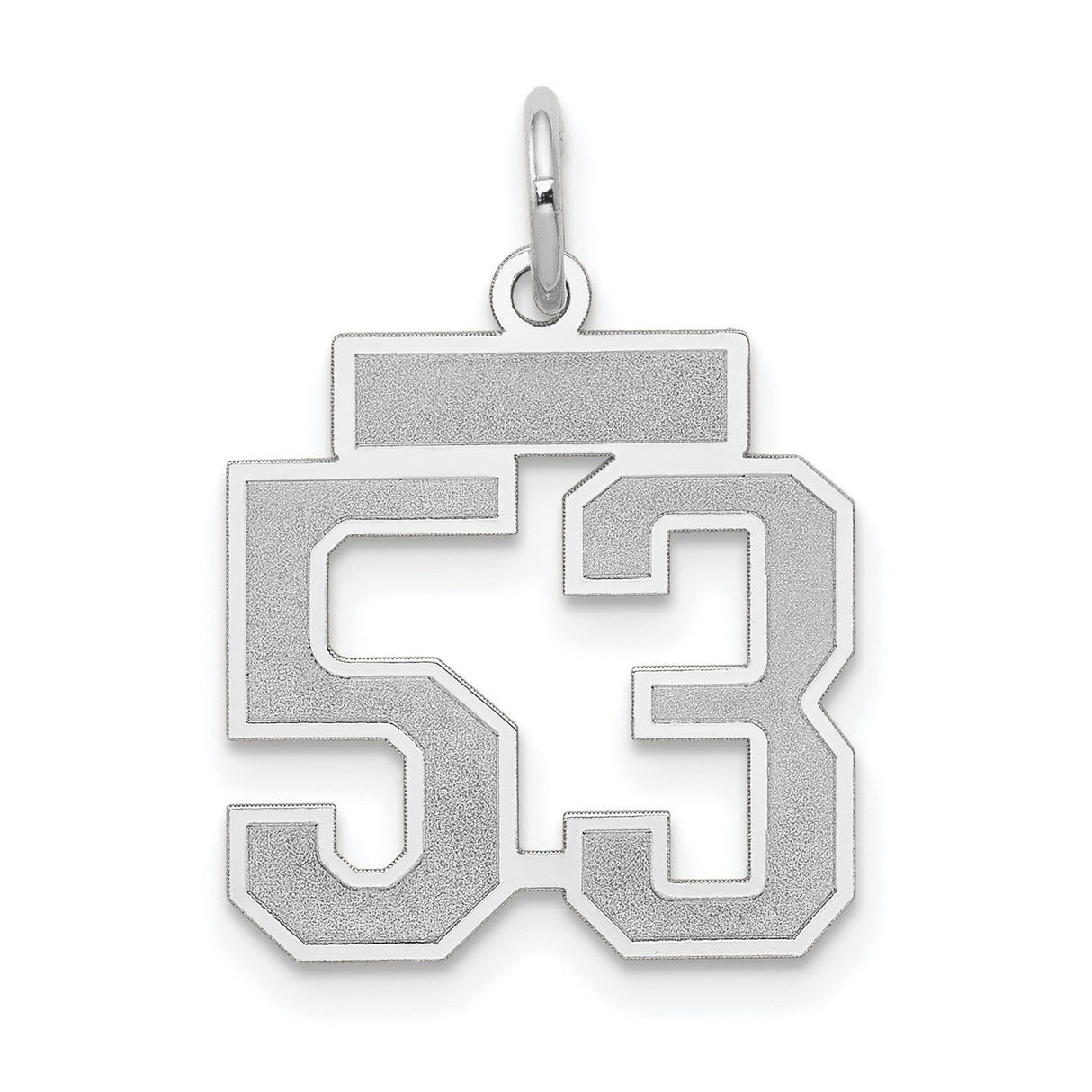 14k White Gold Number 53 Pendant Charm, Bold Athletic Font, Polished and Textured Finish