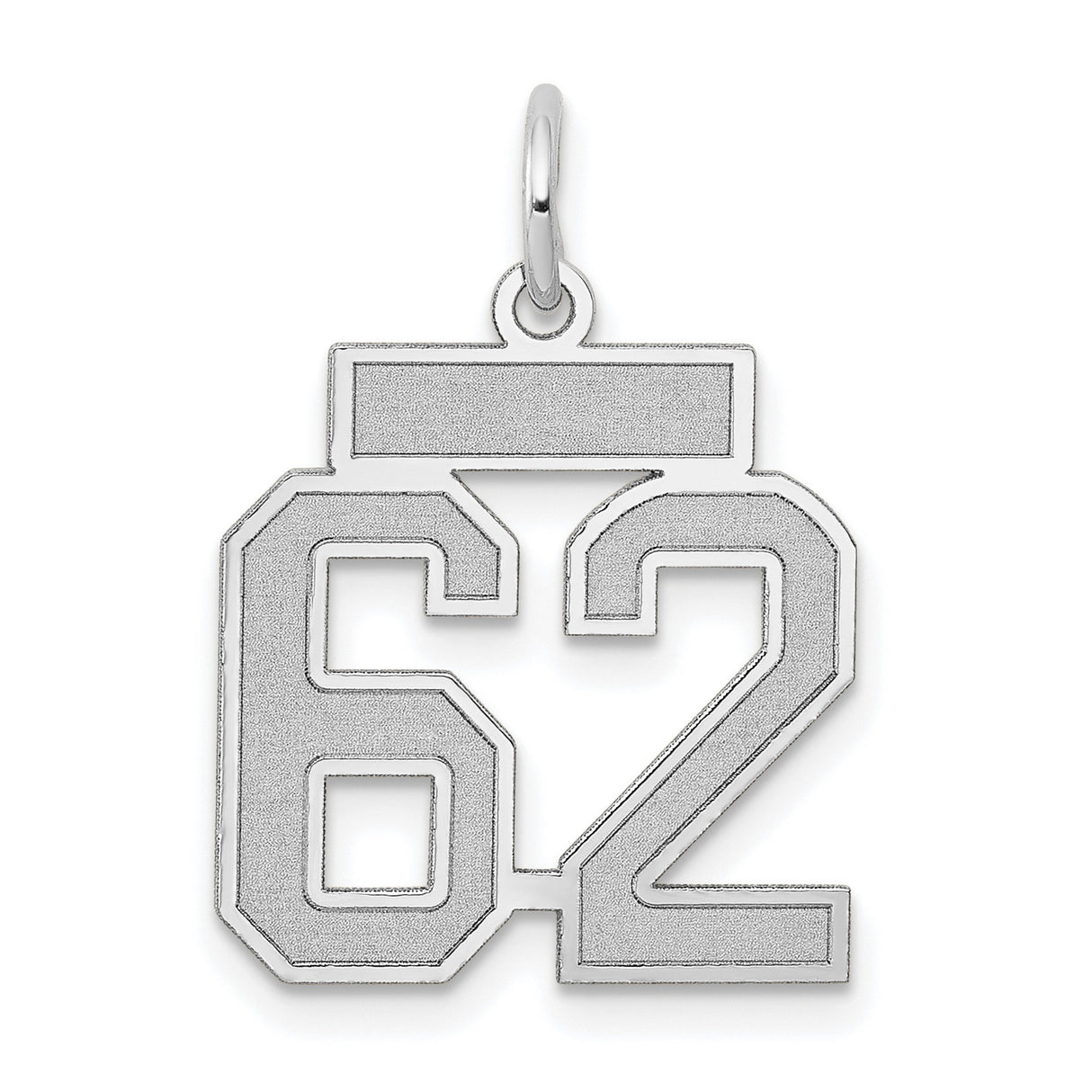 Small Satin Number 62 Charm Pendant in Real 14k White Gold