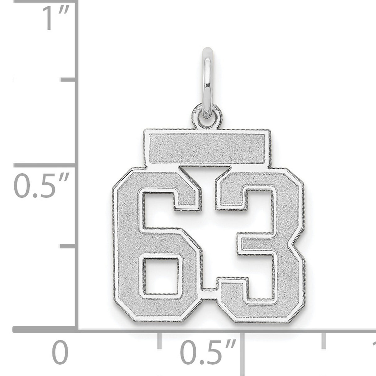 Small Satin Number 63 Charm Pendant in Real 14k White Gold
