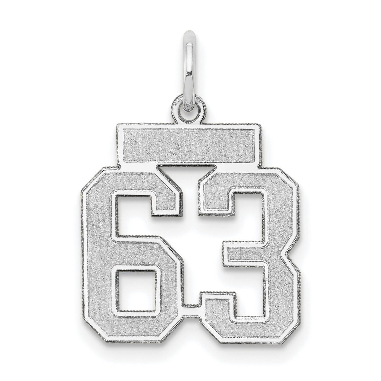 Small Satin Number 63 Charm Pendant in Real 14k White Gold