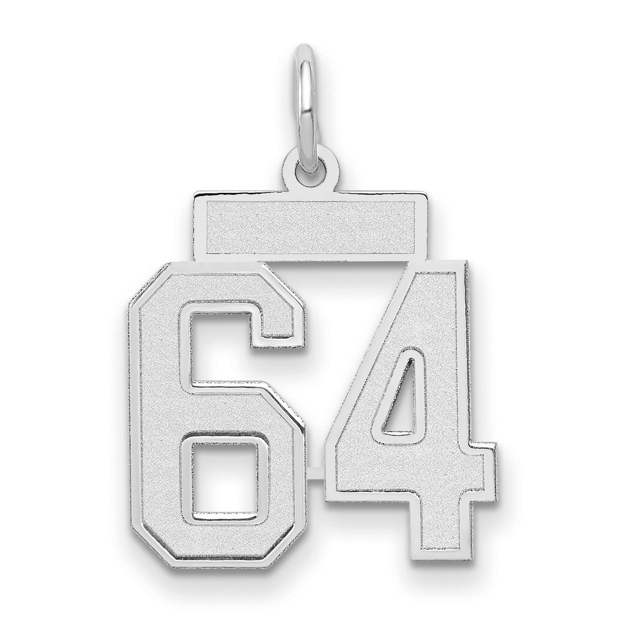 14k White Gold Number 64 Pendant, Bold Varsity Style Sports Charm for Men and Women