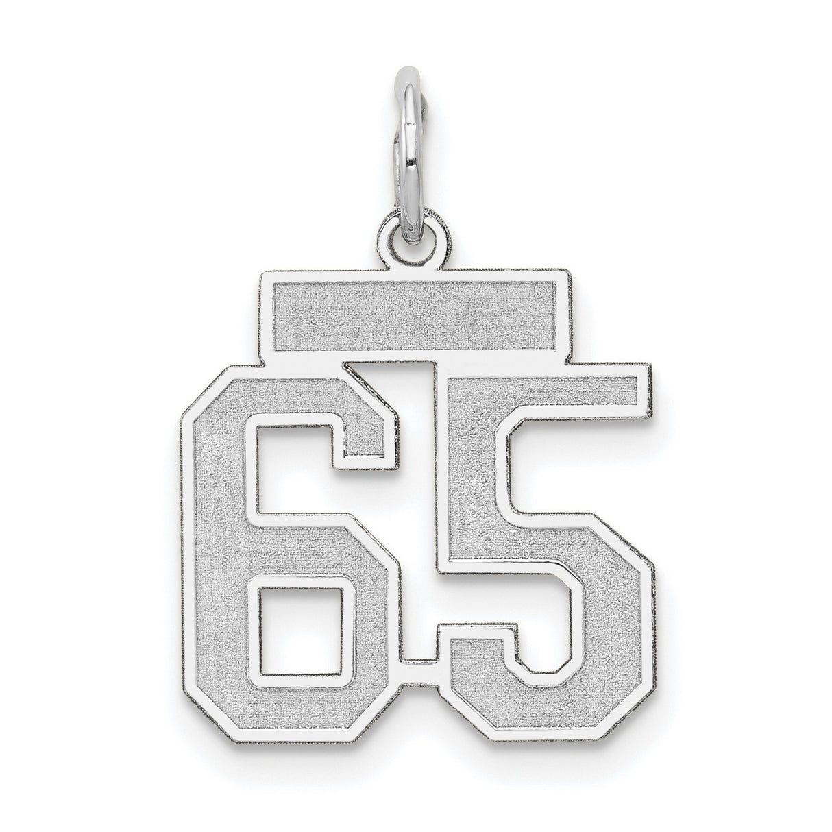 Small Satin Number 65 Charm Pendant in Real 14k White Gold
