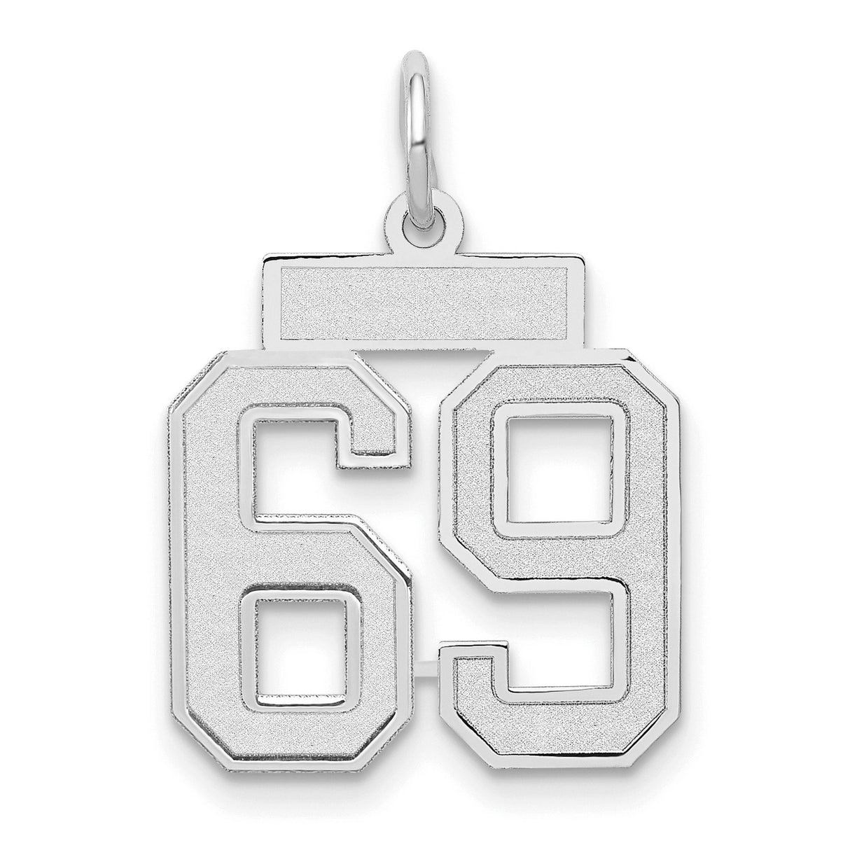 14k White Gold Number 69 Pendant, Bold Block Numerals, Polished Finish, Unisex Sports Charm