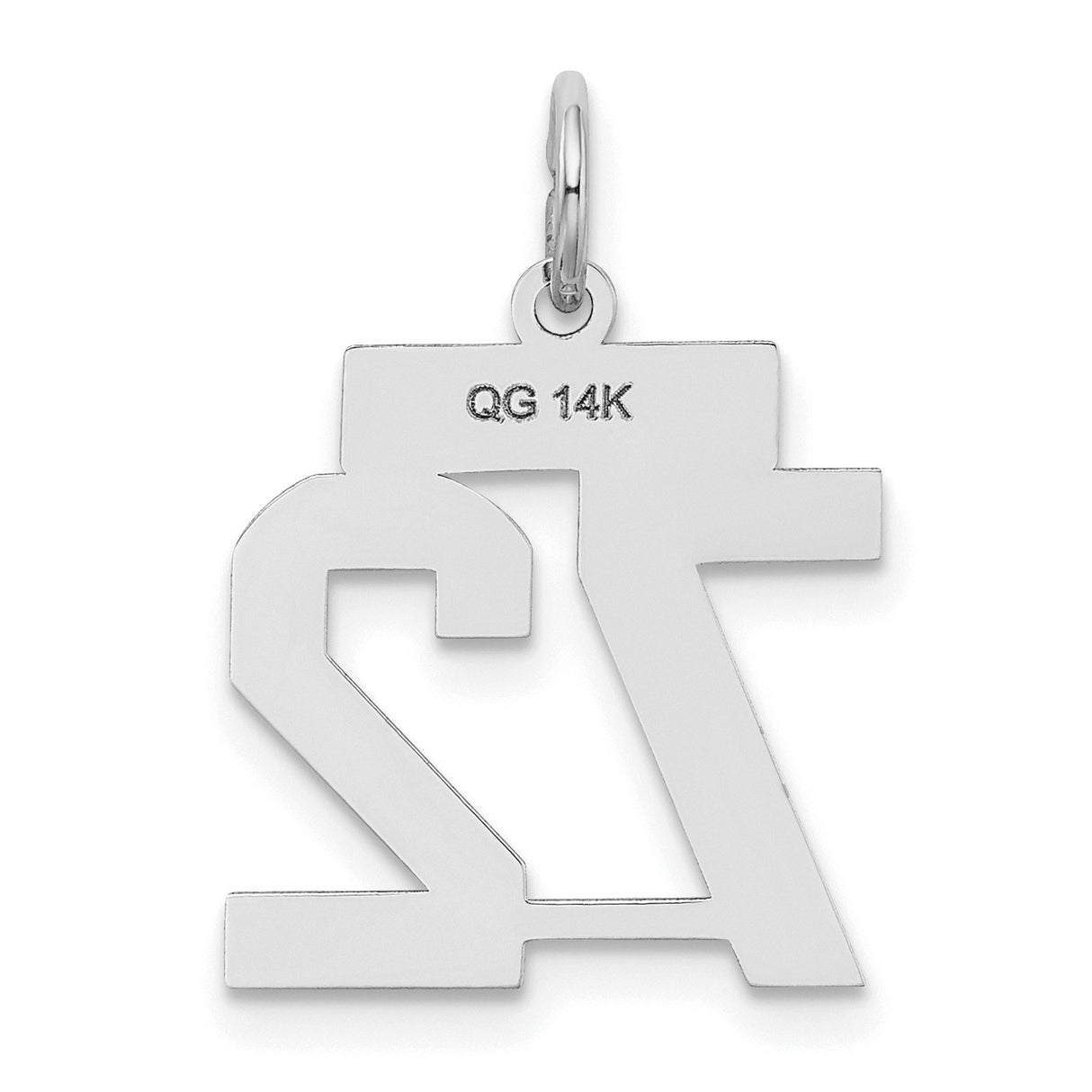 14k White Gold Number 72 Pendant, Block Style Sports Charm with Satin Finish, Unisex Jewelry