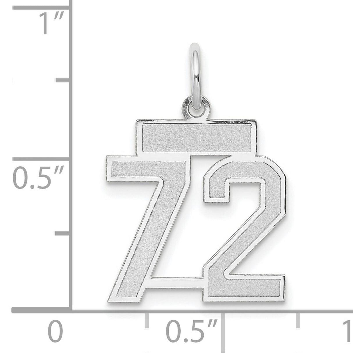 14k White Gold Number 72 Pendant, Block Style Sports Charm with Satin Finish, Unisex Jewelry