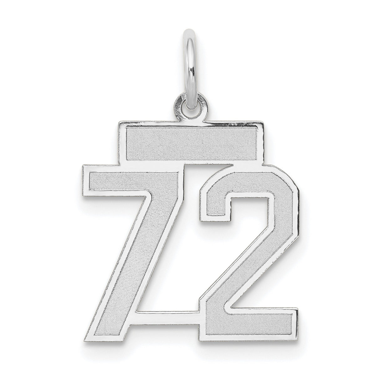 14k White Gold Number 72 Pendant, Block Style Sports Charm with Satin Finish, Unisex Jewelry