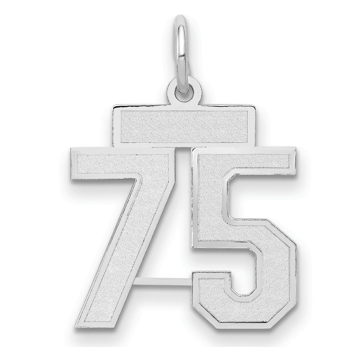 14k White Gold Number 75 Pendant Charm, Polished and Textured Milestone Jewelry