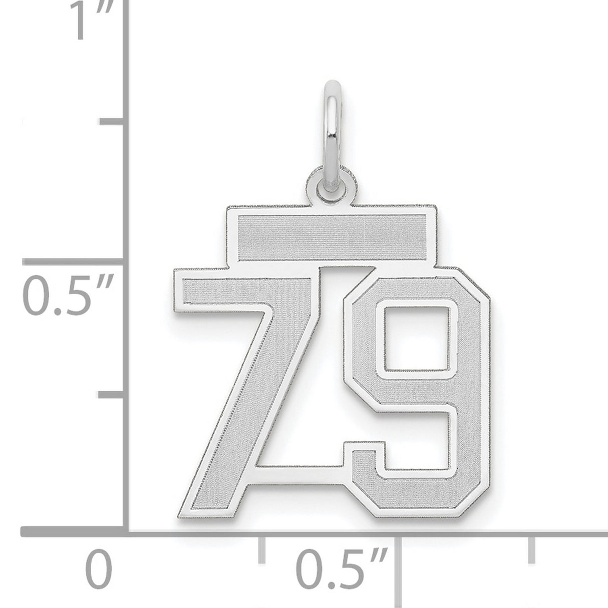 Small Satin Number 79 Charm Pendant in Real 14k White Gold