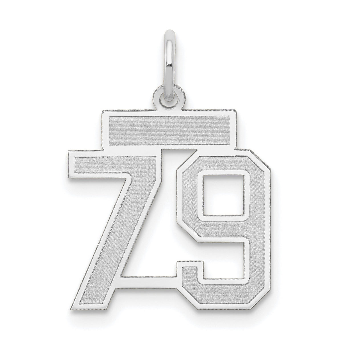 Small Satin Number 79 Charm Pendant in Real 14k White Gold