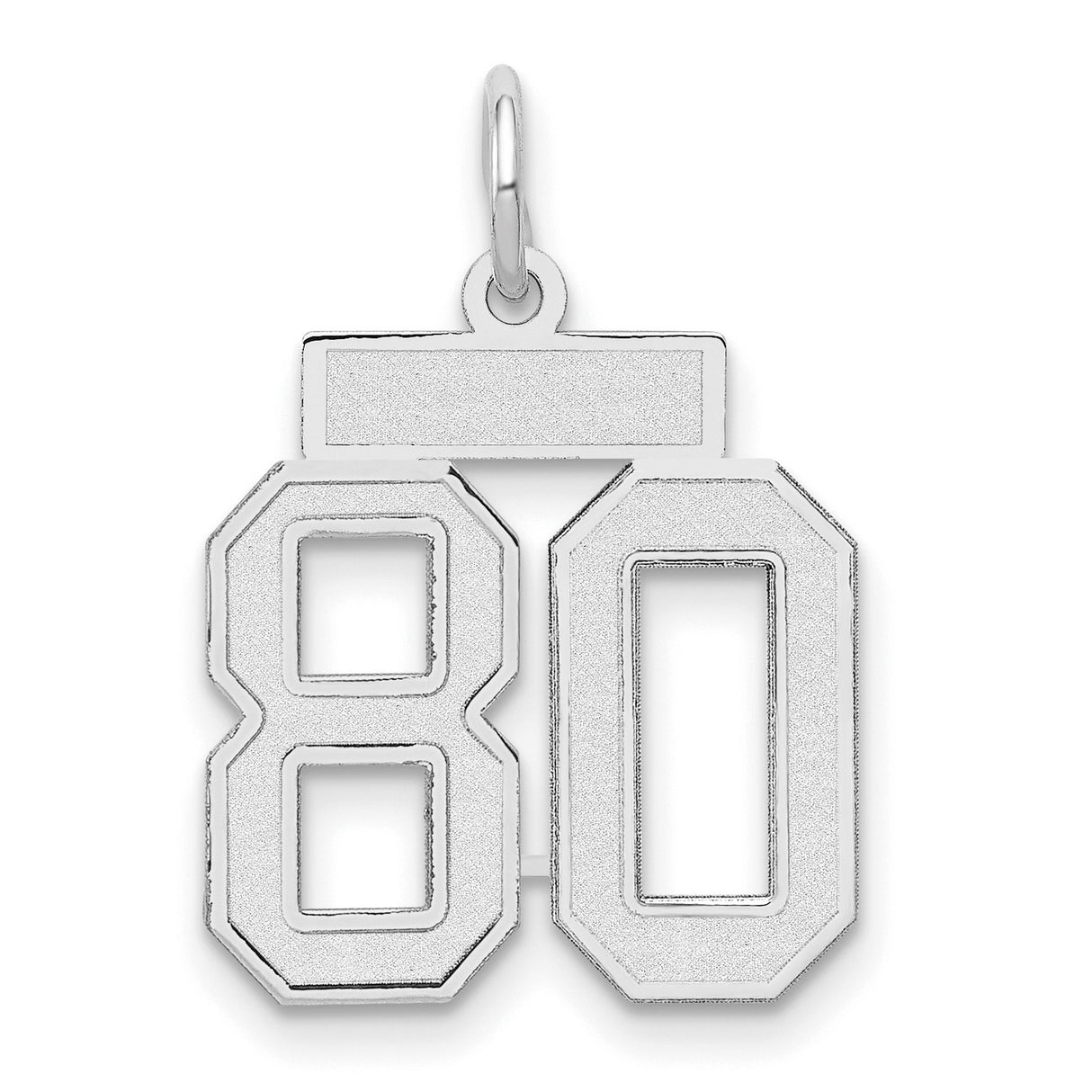 14k White Gold Number 80 Pendant with Satin Finish, Block Font, Sporty Athletic Style