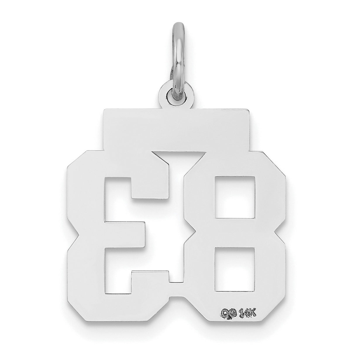 14k White Gold Number 83 Pendant, Varsity Style Jersey Charm with Satin and Polished Finish