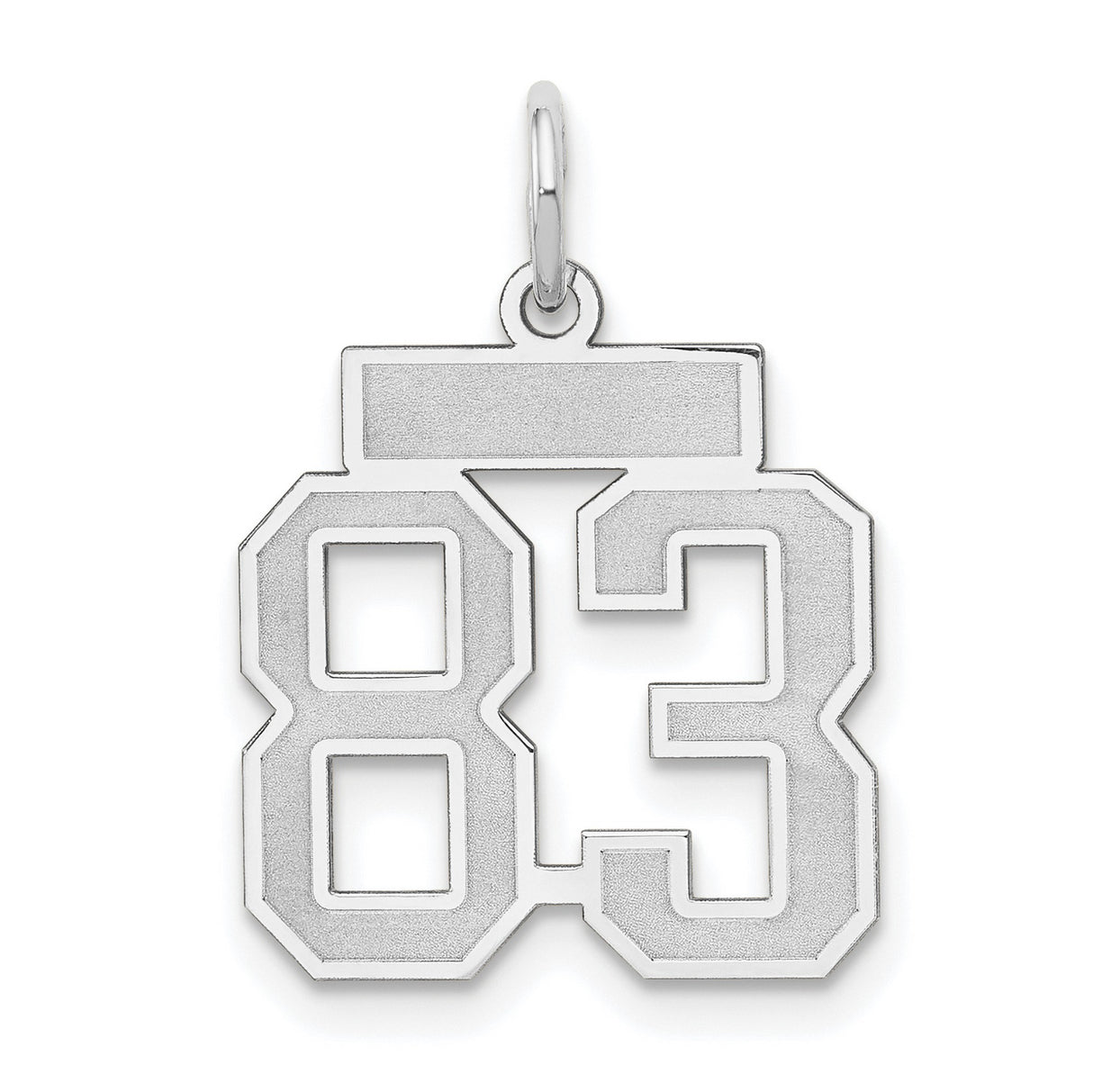 14k White Gold Number 83 Pendant, Varsity Style Jersey Charm with Satin and Polished Finish