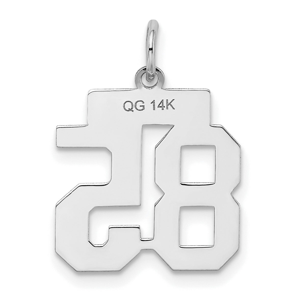 14k White Gold Number 85 Pendant, Polished Textured Finish, Bold Block Style Charm