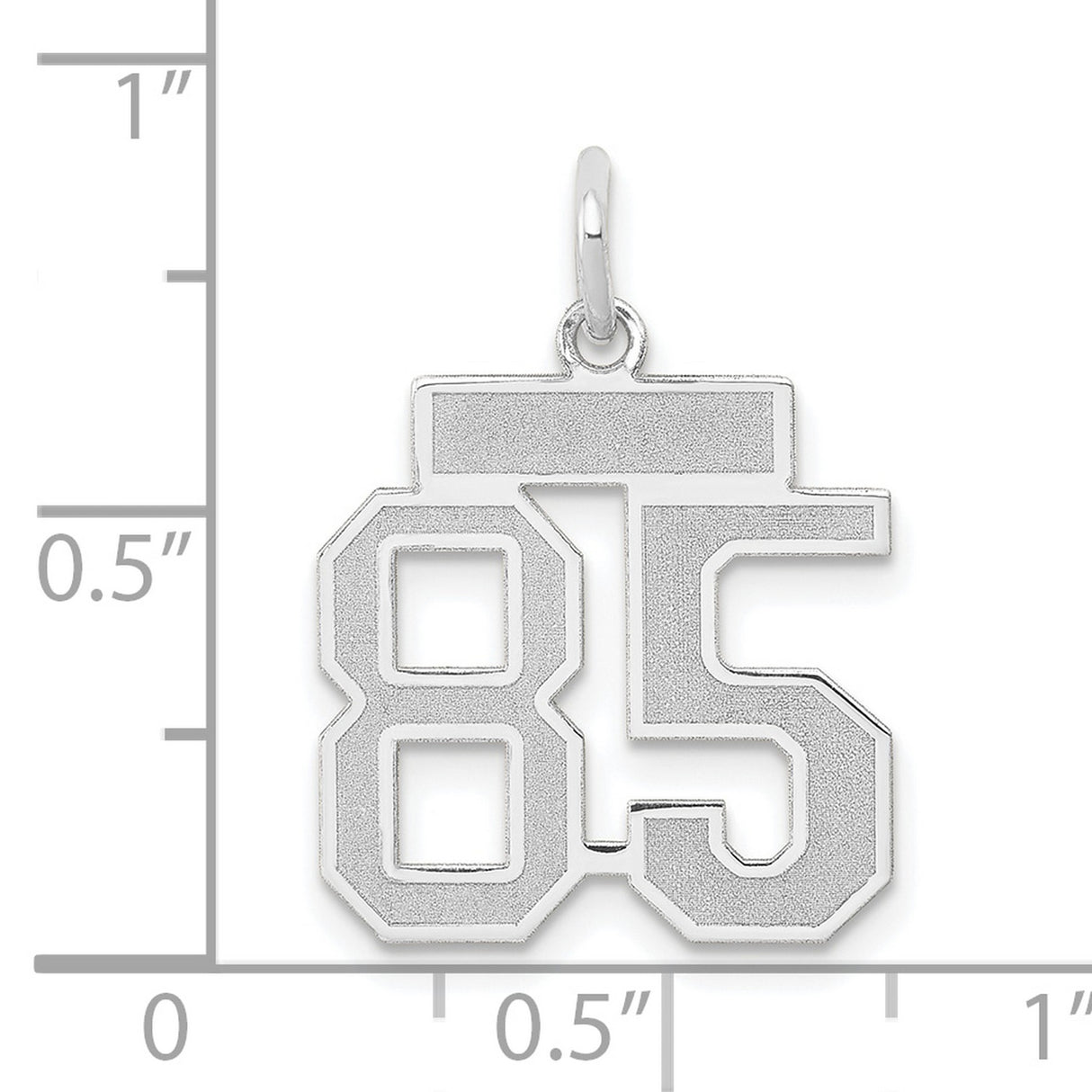14k White Gold Number 85 Pendant, Polished Textured Finish, Bold Block Style Charm