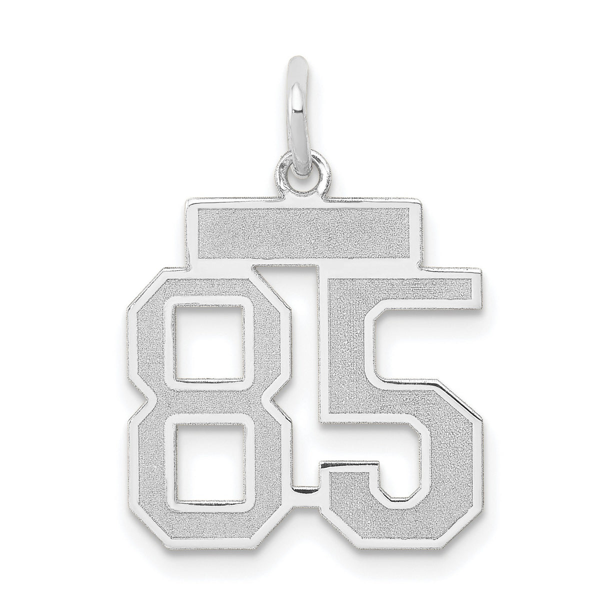 14k White Gold Number 85 Pendant, Polished Textured Finish, Bold Block Style Charm