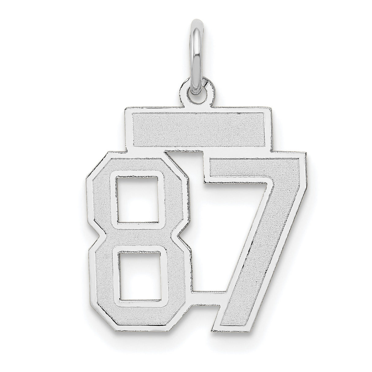Small Satin Number 87 Charm Pendant in Real 14k White Gold