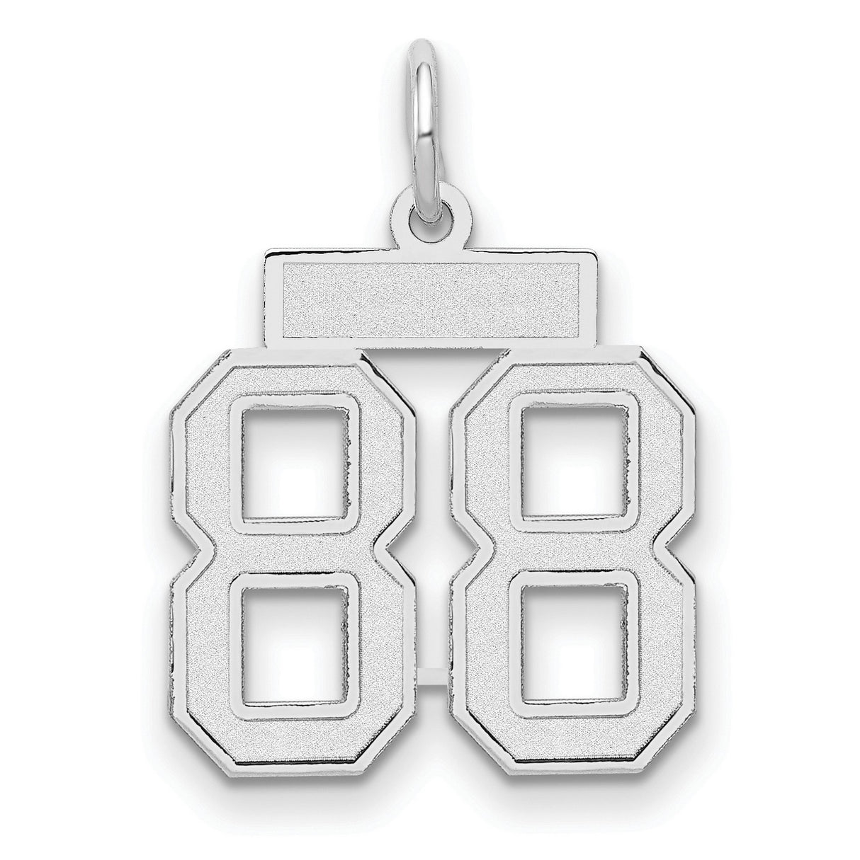 Small Satin Inlay Number 88 Charm Pendant in Real 14k White Gold