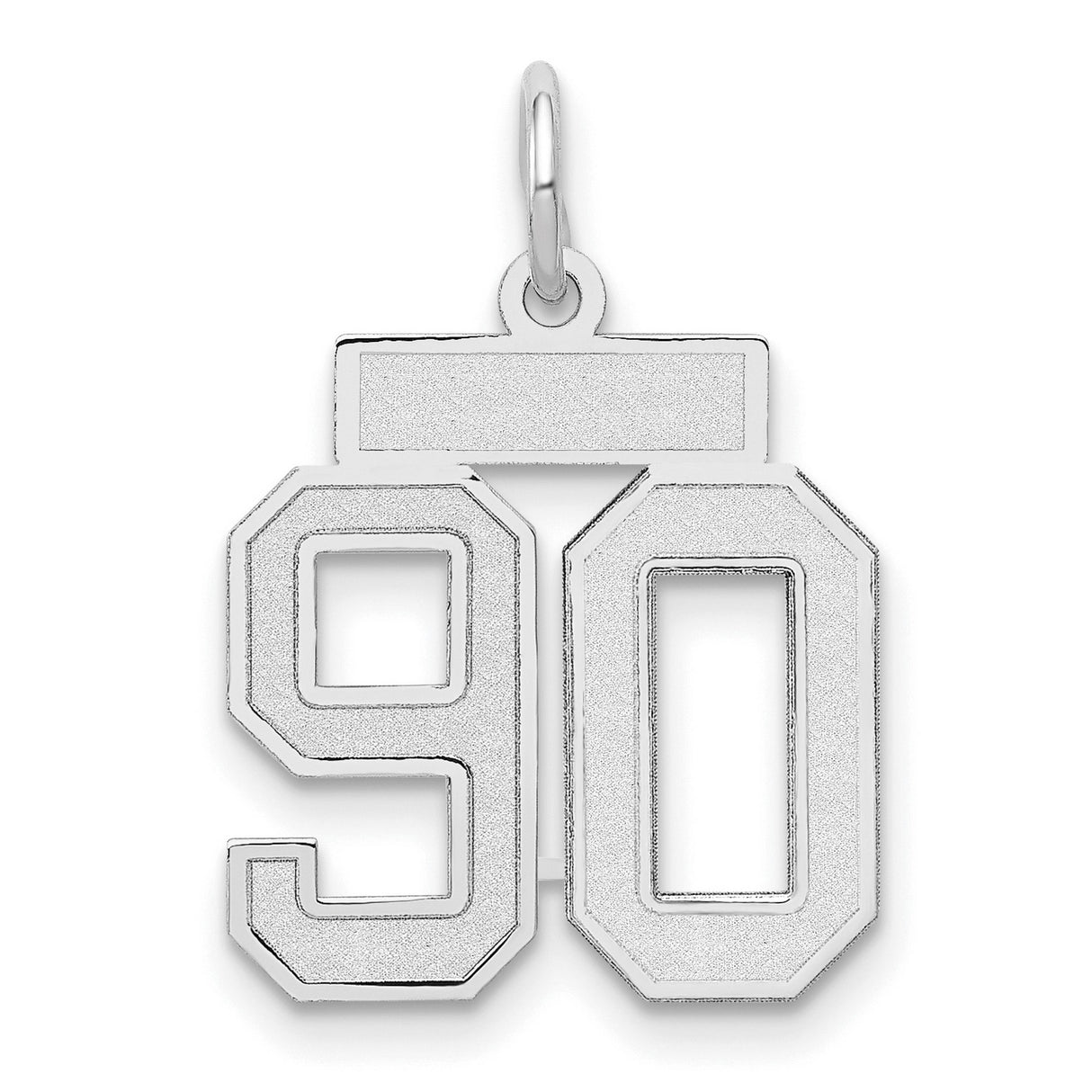 14k White Gold Number 90 Pendant, Bold Varsity Font, Sports Charm or Milestone Jewelry