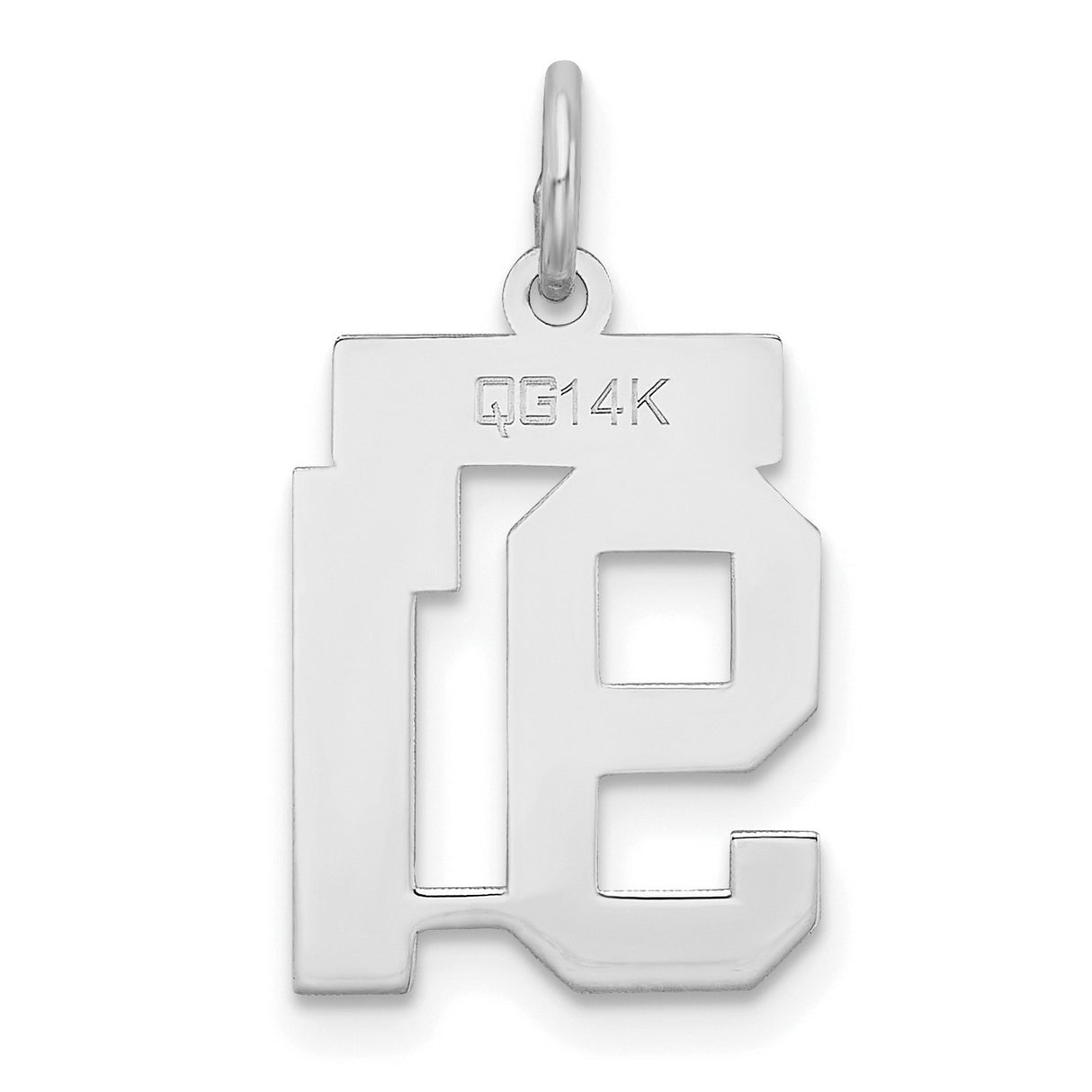 Small Satin Number 91 Charm Pendant in Real 14k White Gold