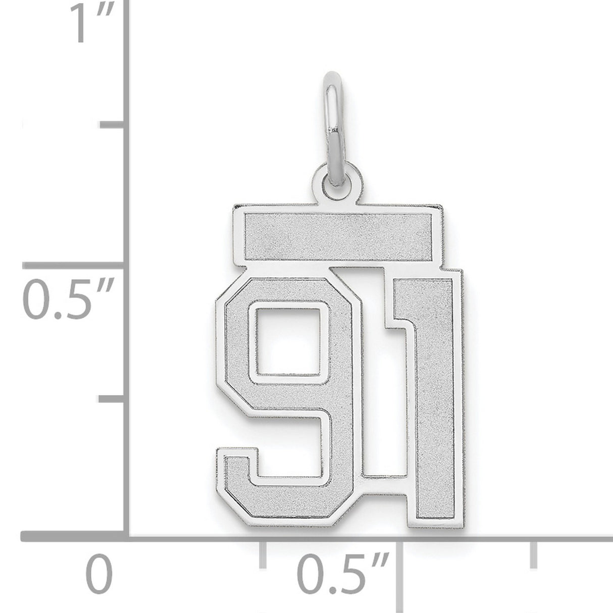 Small Satin Number 91 Charm Pendant in Real 14k White Gold