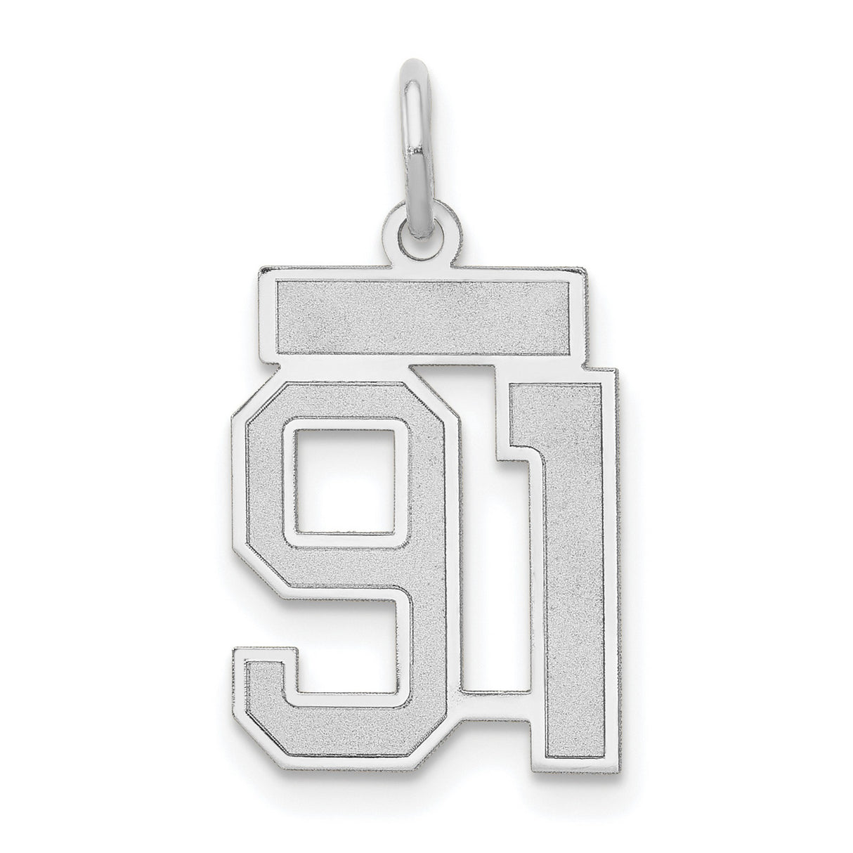 Small Satin Number 91 Charm Pendant in Real 14k White Gold