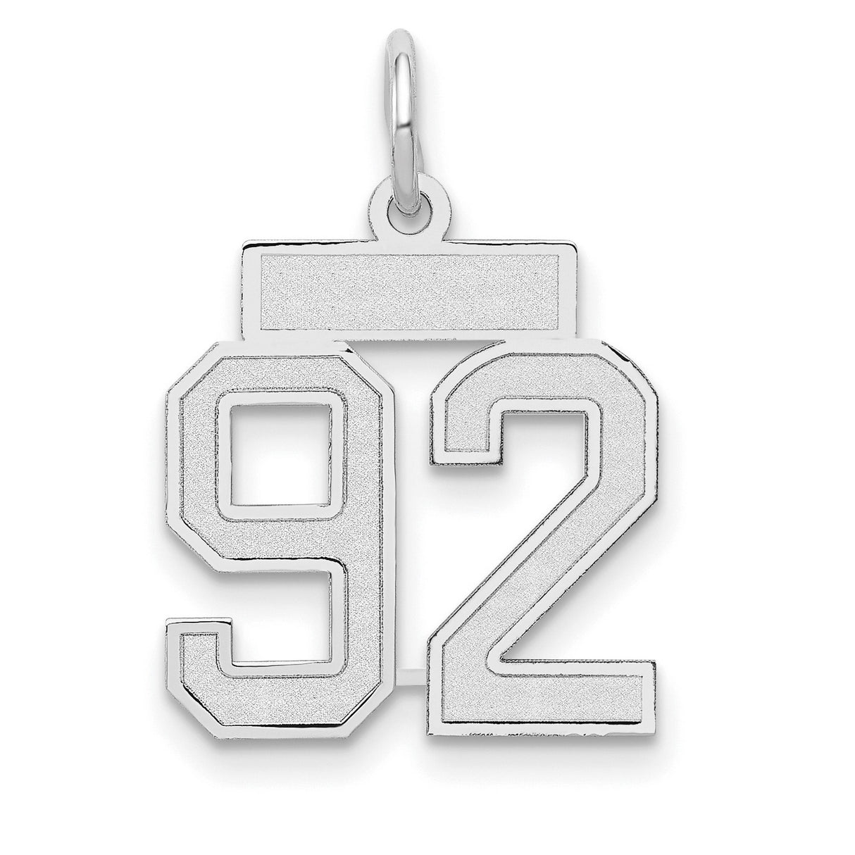 14k White Gold Number 92 Charm Pendant with Engraving Bar, Sports Style, Unisex