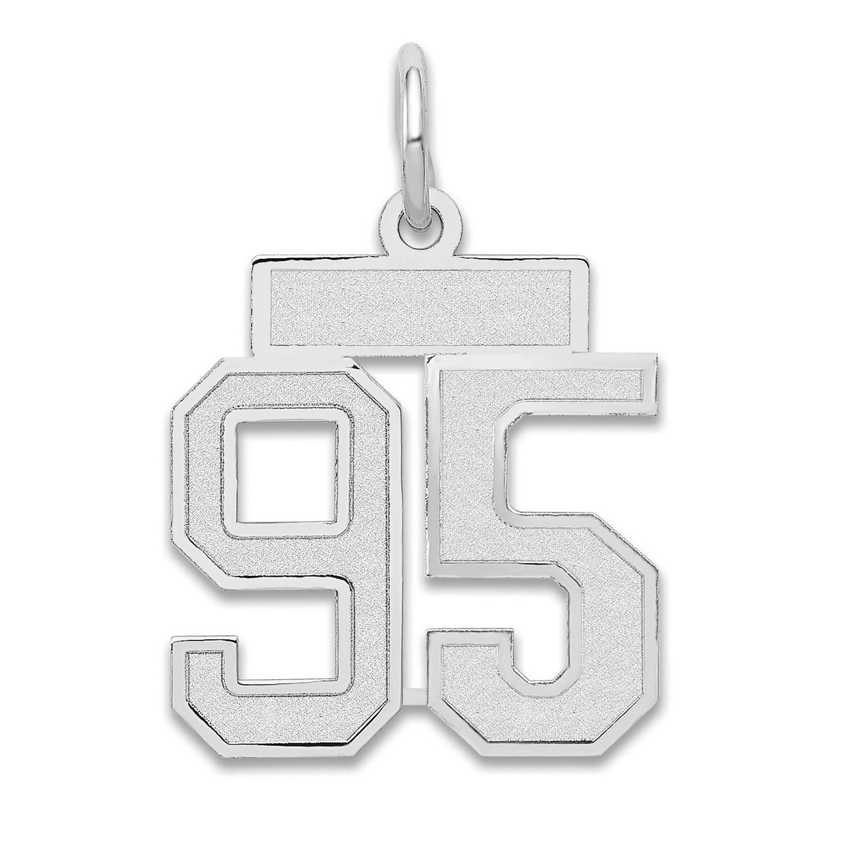 Small Satin Number 95 Charm Pendant in Real 14k White Gold