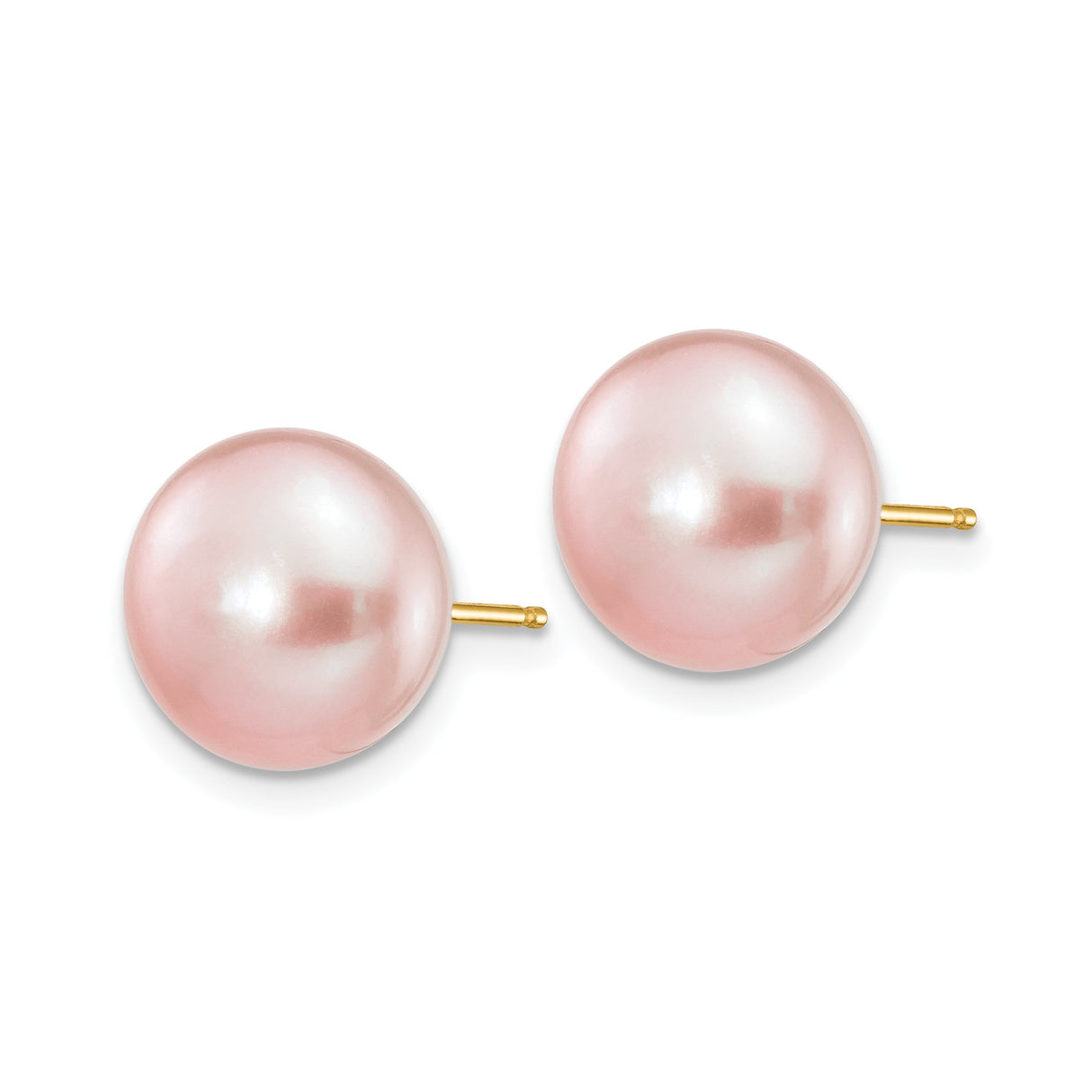 14k Yellow Gold Stud Earrings with Pink Cultured Pearls, Classic Minimalist Style for Women